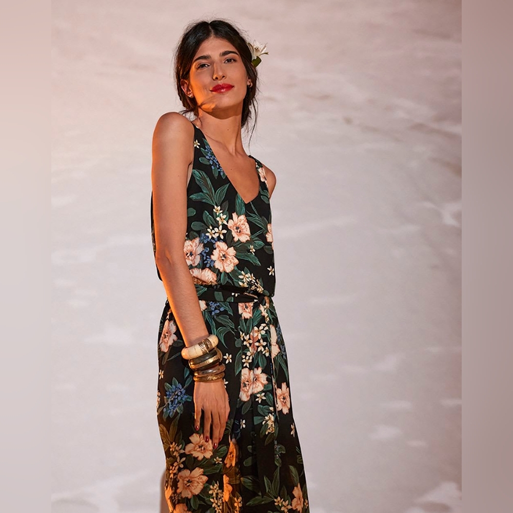 🖤🌸 RW&Co Floral Crepe Sleeveless V-Neck Wide Leg Cropped Jumpsuit, S, NWT
